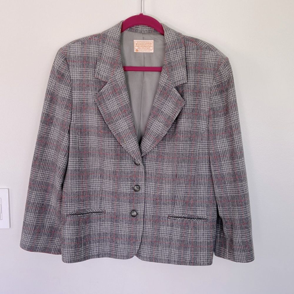 Vintage Pendleton Checkered Virgin Wool‎ Blazer - Size 18